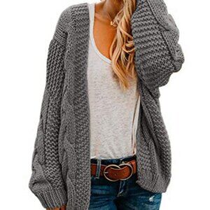 Oversized Chunky Cable Knit Cardigan Sweater Cozy Minimal Chic Y2K